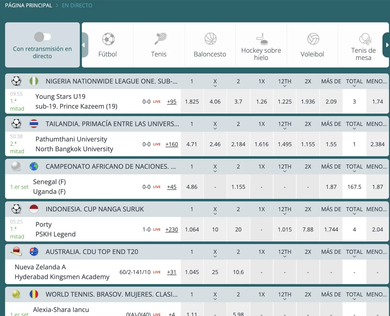 22bet Chile, apuestas en vivo