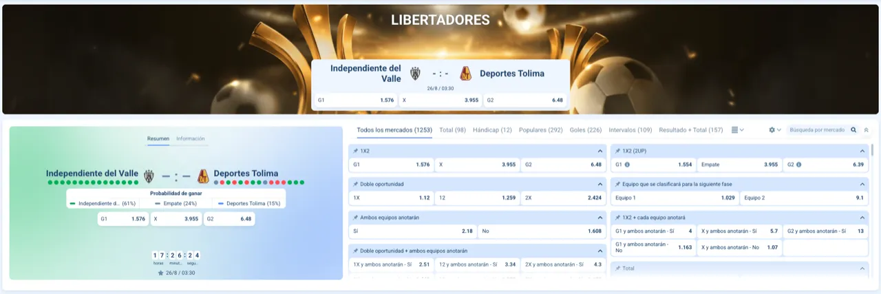 Mercados de apuestas reales para Libertadores en Chile