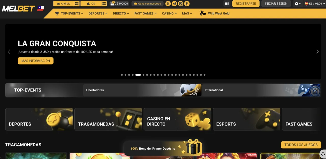 Melbet Chile, página de inicio de apuestas deportivas