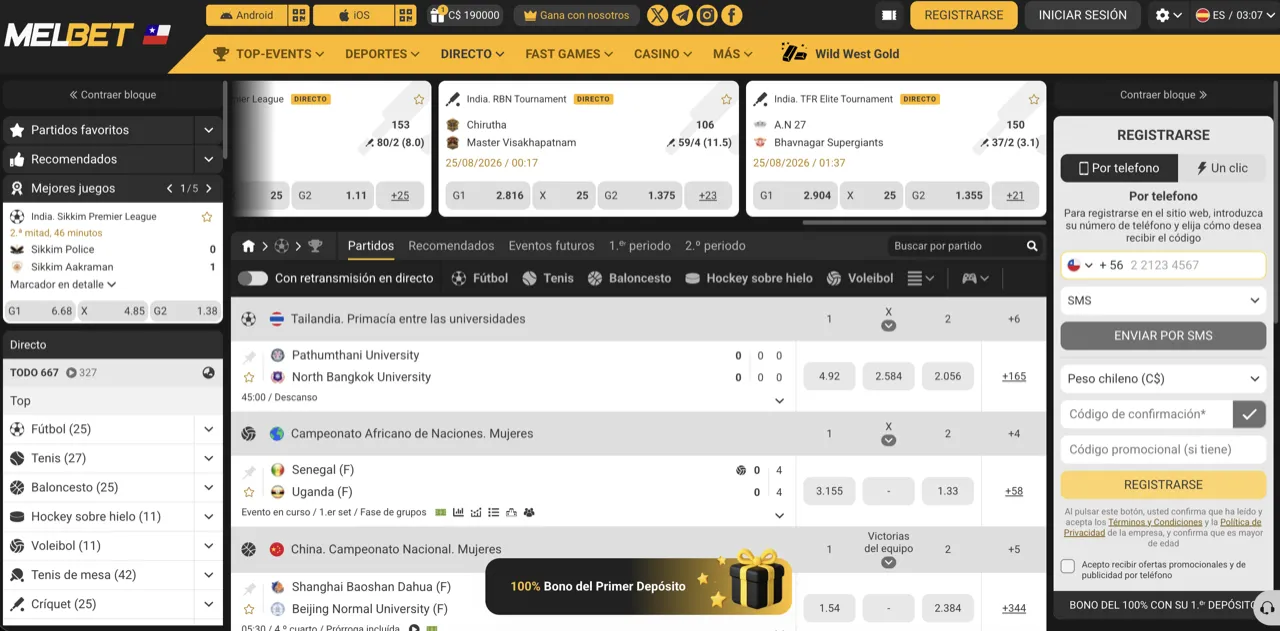 Melbet Chile, apuestas en vivo